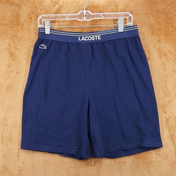 LACOSTE Sleep Shorts Mens Small Blue Cotton Stretch Logo Waist Band Lounge - Picture 1 of 7